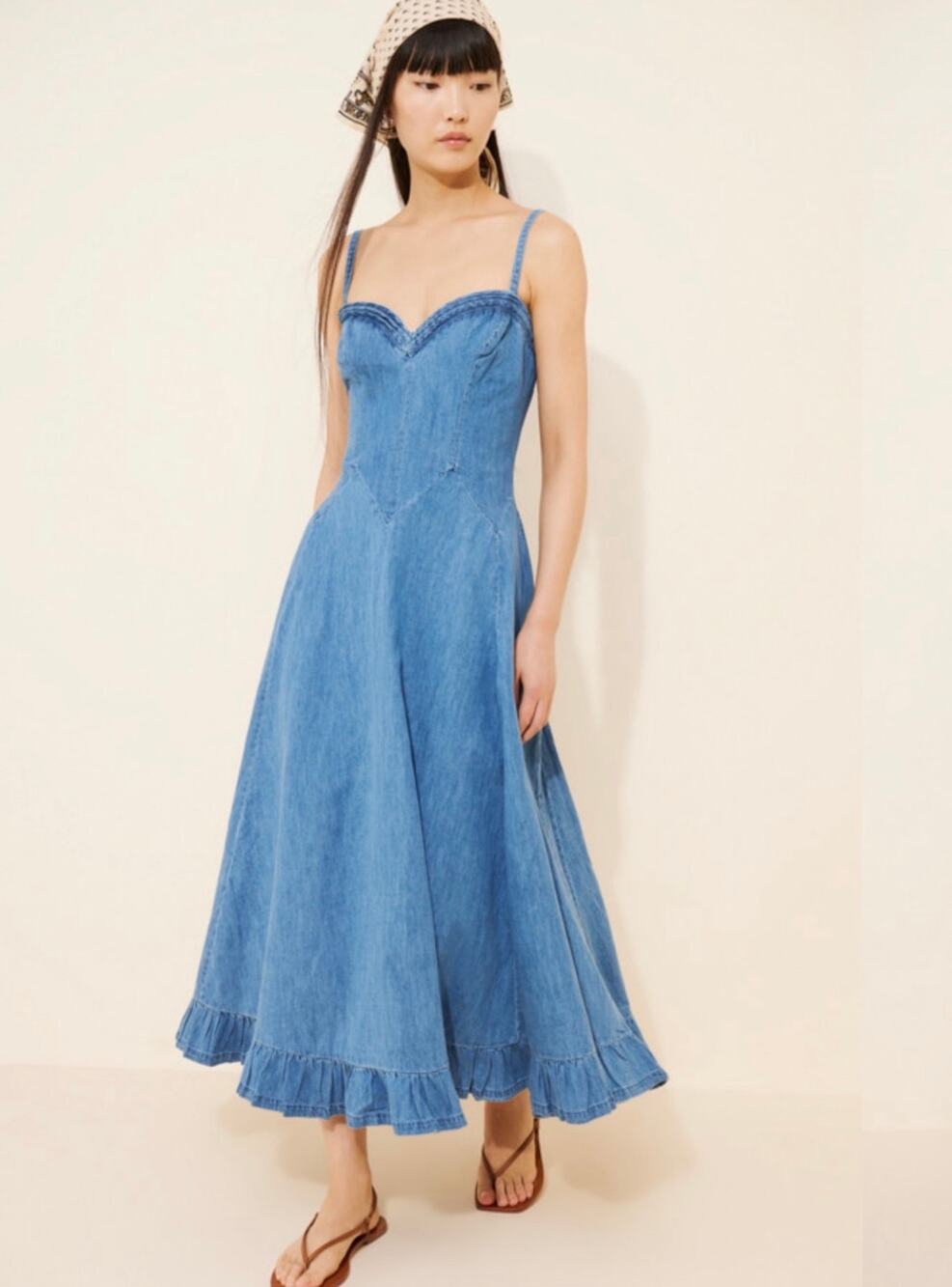 NWT Free People Another Season Denim Midi Dress - Blue, Large, 100% Cotton